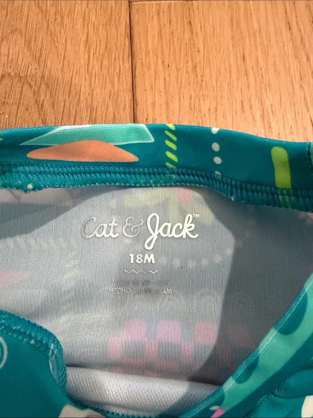 Cat & Jack Teal Long-Sleeve Rashguard with Multicolor Beach Motifs